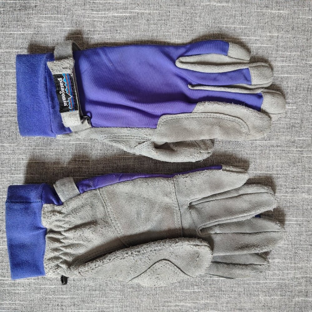 Vintage Patagonia Gloves Size XS Medium Gray Blue Nylon Faux Leather Breathable